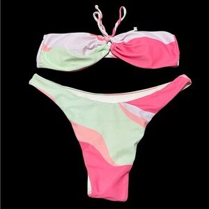 SHEIN Pink and Green Bikini Set